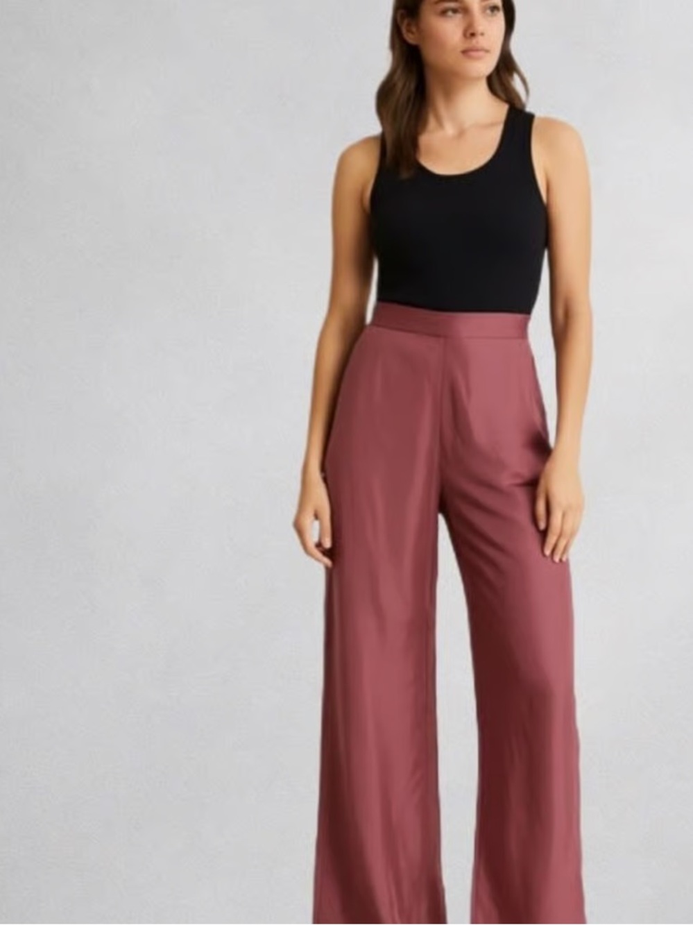 Athleta Calm Cool Wide Leg Satin Pants S Mauve Rose Cupro